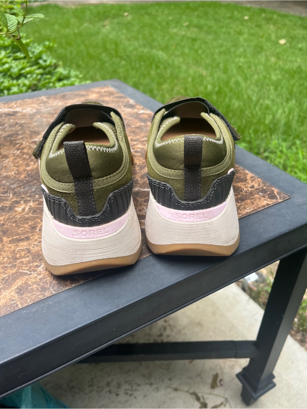 Sorel Kinetic MJ Olive Green Suede Slip-On Sneakers with Chunky Sole - Picture 5 of 12